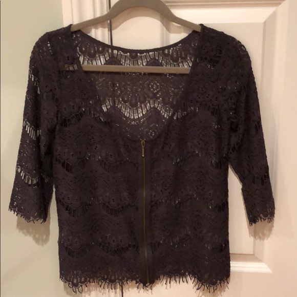 Zara women’s S scoop back charcoal gray lace top - Picture 2 of 6
